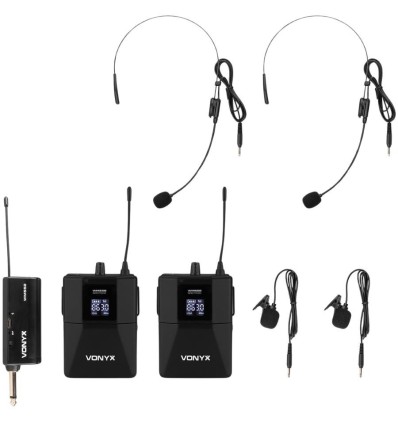 Vonyx WM552B Sistema UHF Dual de Micrófonos Inalámbricos de Petaca